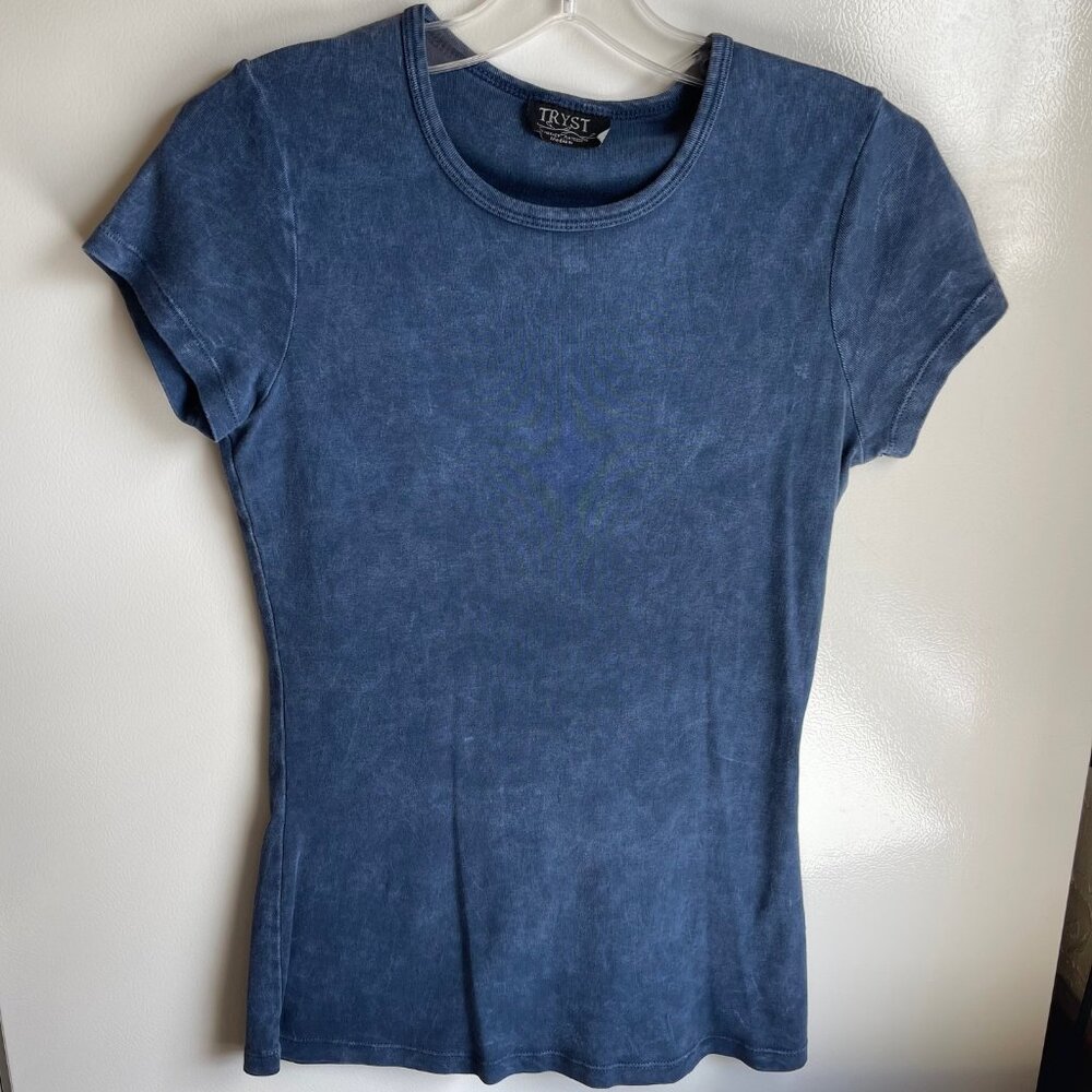 Womens "Denim" Blue Short Sleeve Crew Neck Tee, Size M